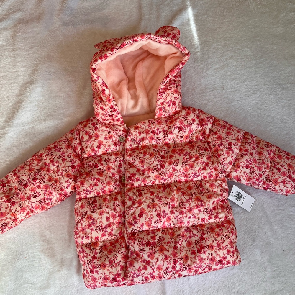 Old Navy baby girl pink floral puffer jacket 6-12 months new!